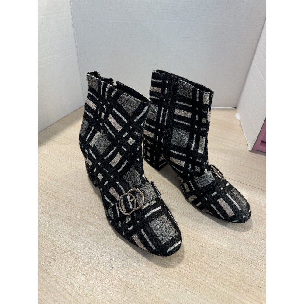 Bleecker & Bond "Lacey" Retro plaid ankle boots multi color size 9M &0's disco